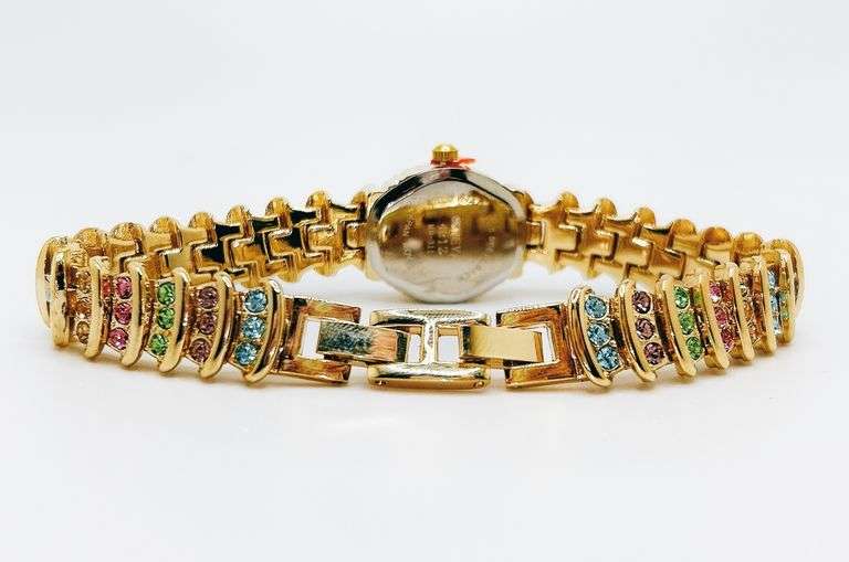 Ladies Geneva & Gemstone Watch, 18kt Yellow Gold Plated