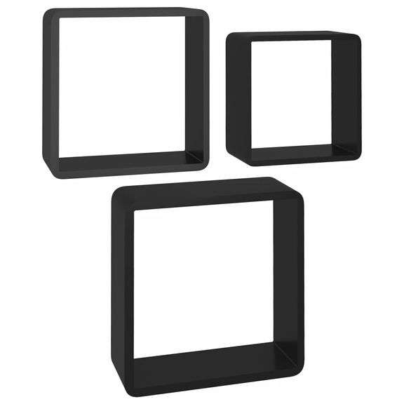 Wall Cube Shelves 3 pcs Black MDF
