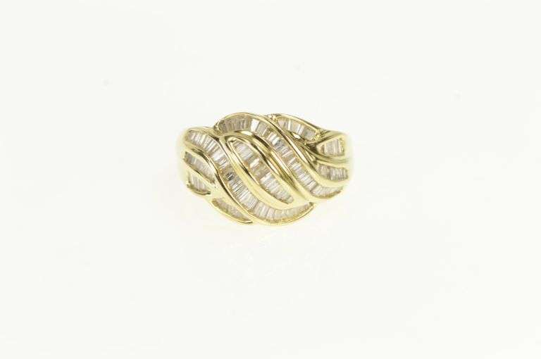14K Yellow Gold 1.20 Ctw Baguette Diamond Wavy Statement Ring