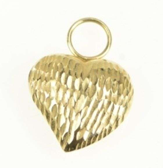 14K Yellow Gold Diamond Cut Puffy Heart Vintage Charm/Pendant