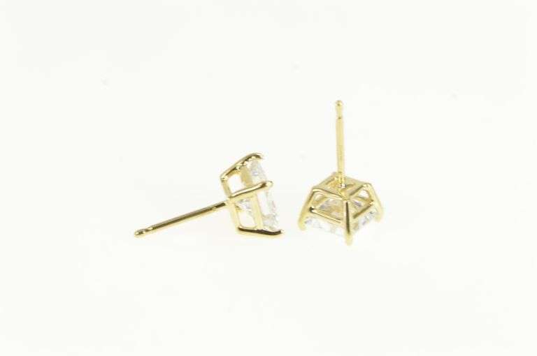 14K Yellow Gold Princess Solitaire Cubic Zirconia Vint. Stud Earrings