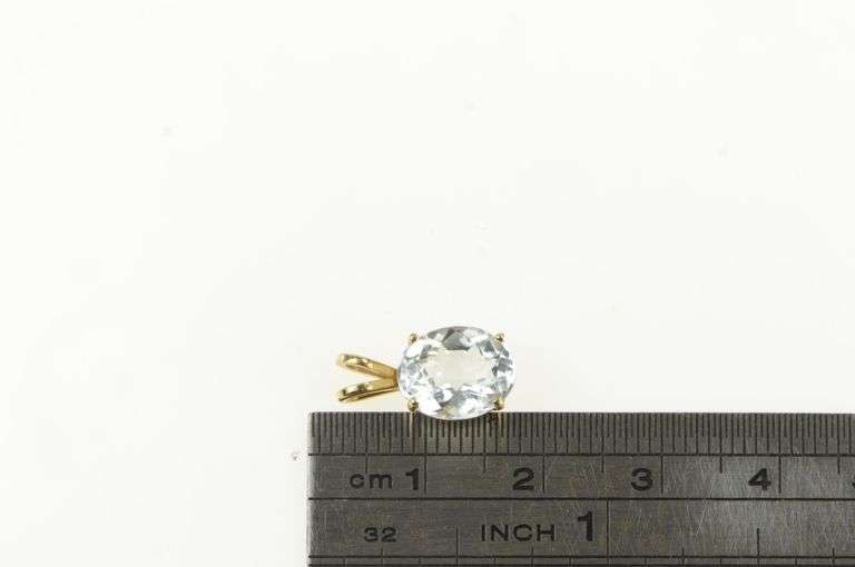 14K Yellow Gold Oval Blue Topaz Vintage Solitaire Statement Pendant