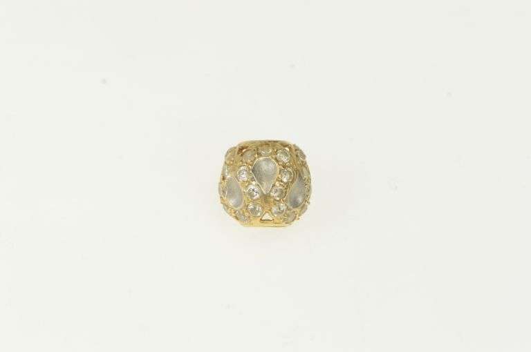 14K Yellow Gold Ornate Wavy Two Tone CZ Encrusted Bead Charm/Pendant