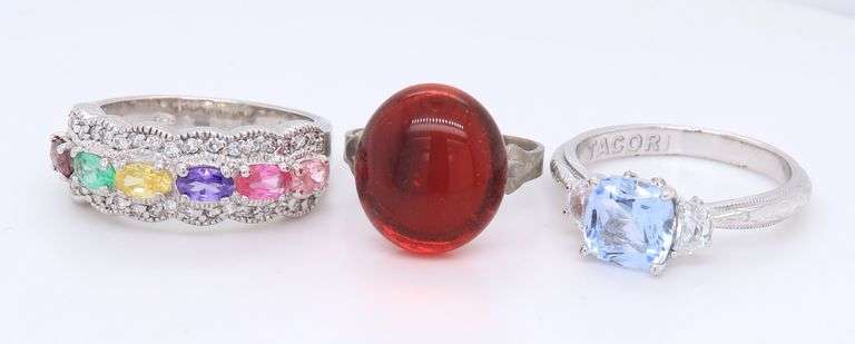925 Sterling Silver Lot of 3 Rhinestone Rings