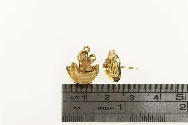 14K Yellow Gold Two Tone Noah's Ark Bible Story Stud Earrings
