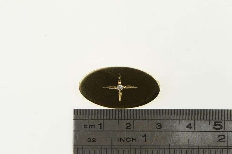 14K Yellow Gold Oval Diamond Star Burst Vintage Retro Pin/Brooch