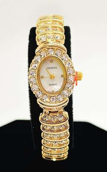 Ladies Geneva & Gemstone Watch, 18kt Yellow Gold Plated