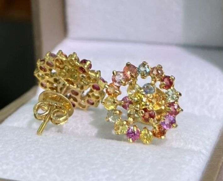 GORGEOUS 14KT SOLID YELLOW GOLD EARRINGS WITH NATURAL SAPPHIRES!