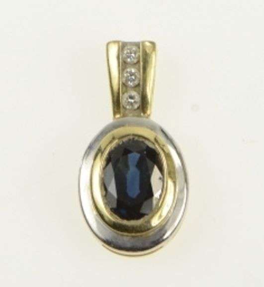 14K Yellow Gold Natural Sapphire Diamond Statement Pendant