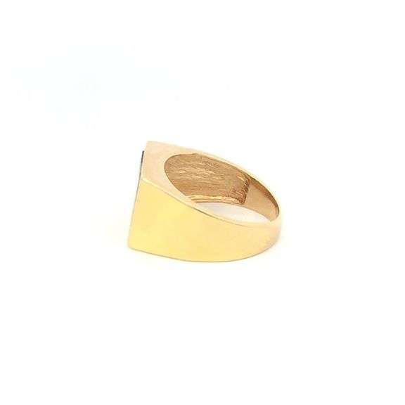 10K Yellow Gold Squared Black Onyx Diamond Retro Statement Ring