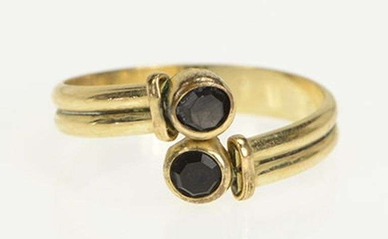 14K Yellow Gold Black Onyx Round 60's Ornate Bypass Wrap Ring