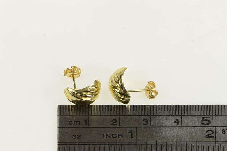 14K Yellow Gold Geometric Curved Squared Semi Hoop Stud Earrings