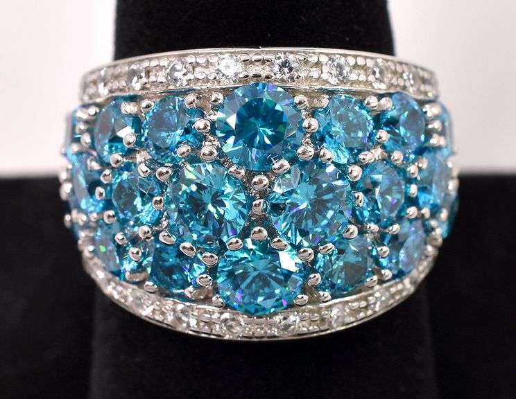 Blue And White CZ Ring In Sterling Silver