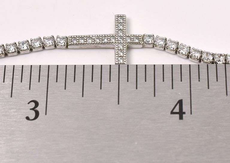 CZ Cross Adjustable Bracelet In Sterling Silver