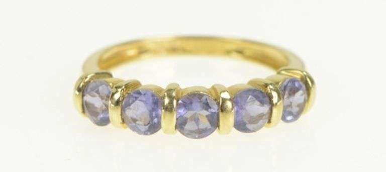 14K Yellow Gold Five Stone Tanzanite Vintage Wedding Band Ring