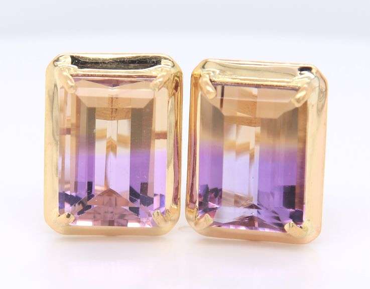 Charming Yellow Gold Emerald Cut Ametrine Clip on Earrings