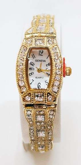 Ladies Geneva & Gemstone Watch, 18kt White Gold Plated