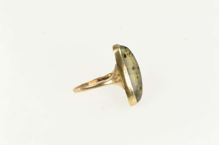 10K Yellow Gold Dendritic Agate Rigid Navette Vintage Ring