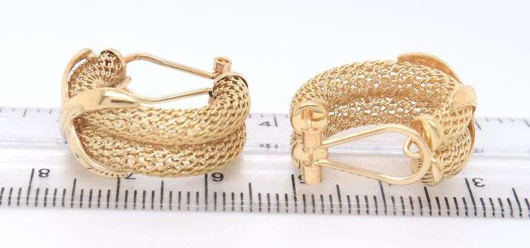 Elegant Yellow Gold X Mesh Hoop Earrings