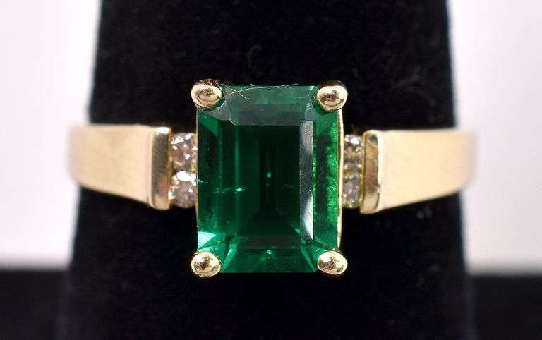 Sparkling Lab-Created Emerald And Diamond ring In 14K Yellow Gold