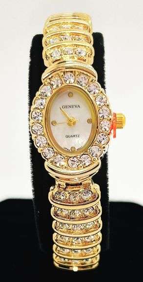 Ladies Geneva & Gemstone Watch, 18kt Yellow Gold Plated