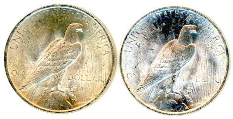 Two Peace Silver Dollars from 1922 in AU/Unc