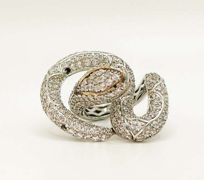 14KT SOLID WHITE GOLD & DIAMOND SNAKE RING