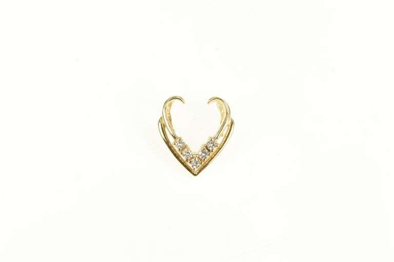 14K Yellow Gold Chevron Diamond Curved Open Design Slide Pendant