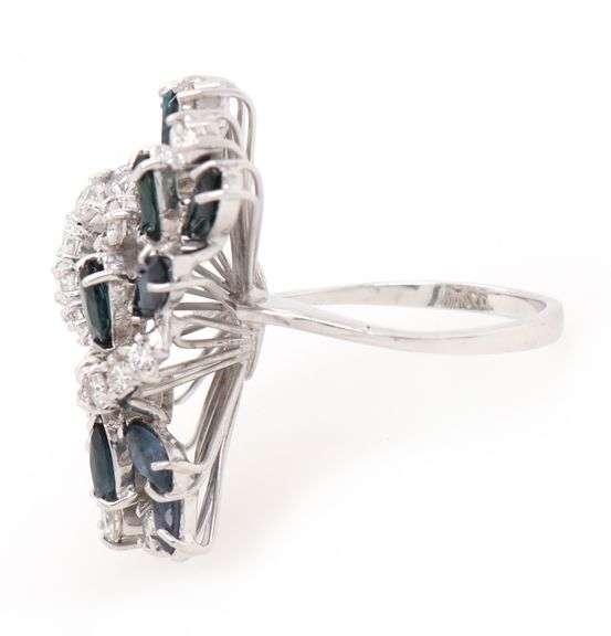 1.30ctw Sapphire and 1.00ctw Diamond Swirl Cocktail Ring in 14K
