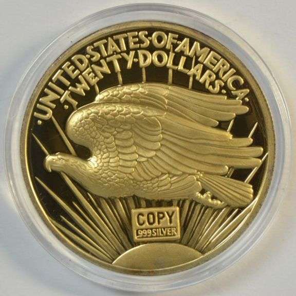 Impressive Gold-Plated pure 2 Troy Oz .999 Silver $20 Gold replica