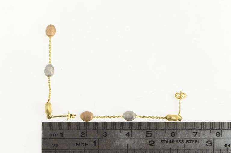 14K Yellow Gold Tri Tone Chain Dangle Drop Vintage Statement Earrings
