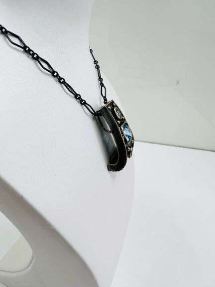 BLACK RHODIUM OVER 925 natural checker board cut Blue Topaz & Faceted natural Amethyst and white topaz Accents Necklace