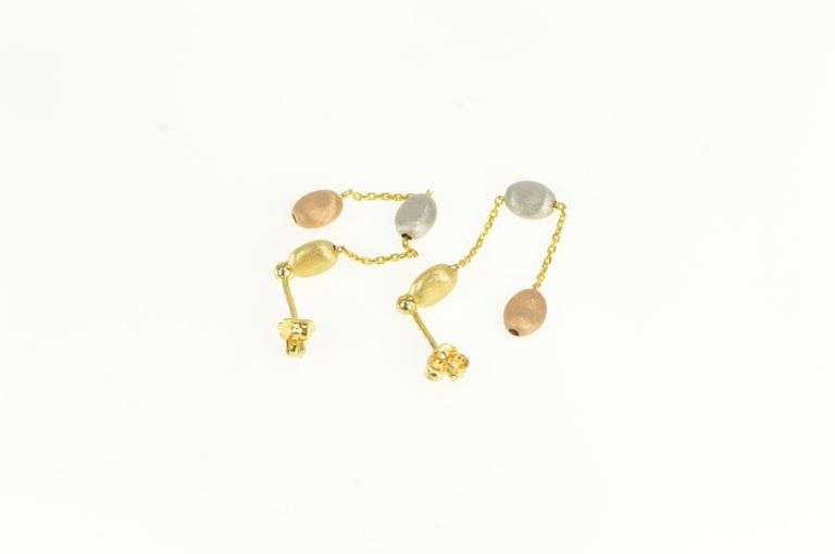 14K Yellow Gold Tri Tone Chain Dangle Drop Vintage Statement Earrings