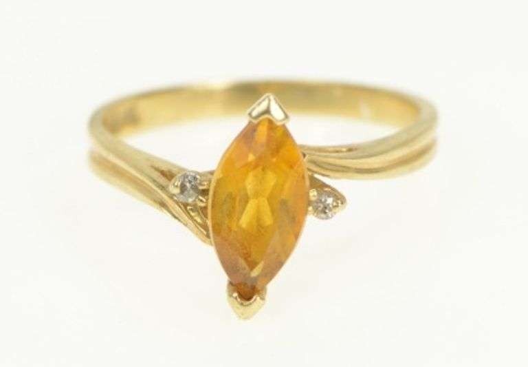 14K Yellow Gold Marquise Citrine Diamond Accent Bypass Ring
