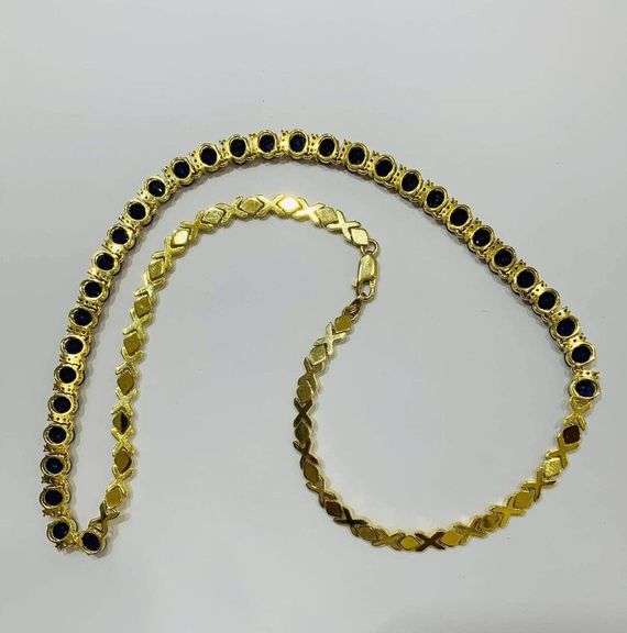 FANCY 14KT SOLID YELLOW GOLD, BLUE SAPPHIRE, & DIAMOND NECKLACE