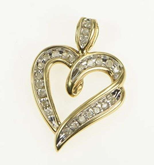 10K Yellow Gold Curvy Diamond Heart Love Symbol Vintage Pendant