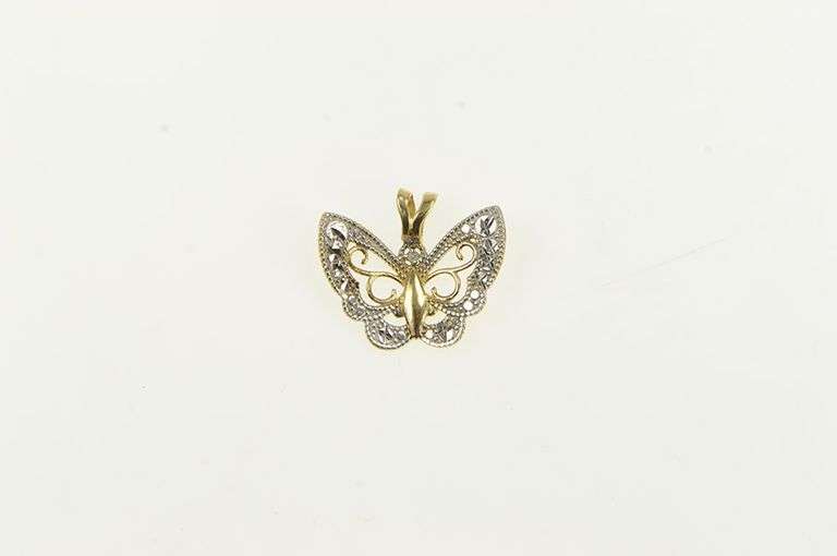 10K Yellow Gold Two Tone Butterfly Change Symbol Filigree Pendant