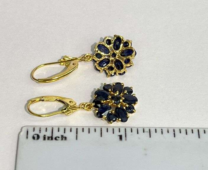 14KT SOLID YELLOW GOLD & 3.0 CARAT NATURAL BLUE SAPPHIRE EARRINGS