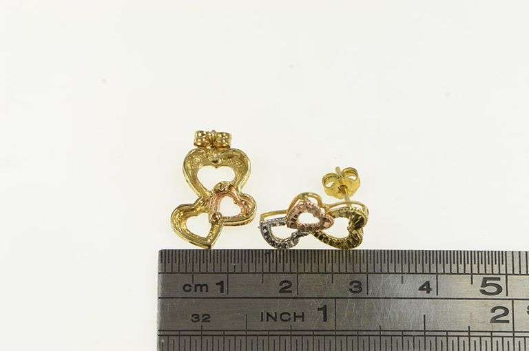 10K Yellow Gold Tri Tone Diamond Cut Heart Love Symbol Stud Earrings