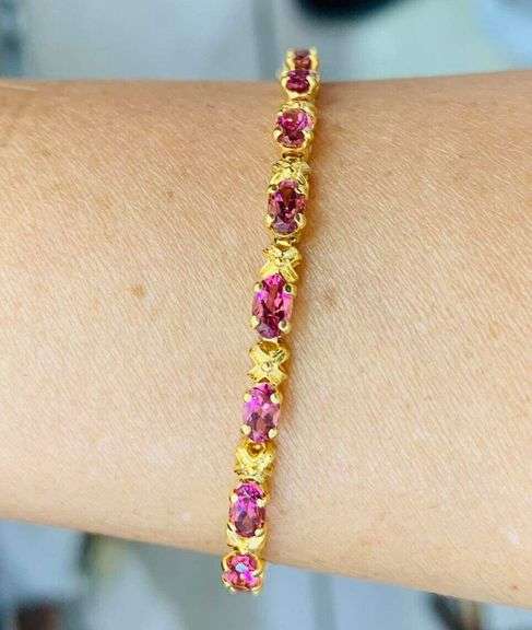 14kt Solid Yellow Gold & Pink Topaz Bracelet- 12.00 CARATS!