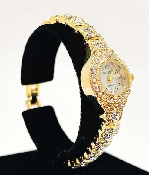 Ladies Geneva & Gemstone Watch, 18kt Yellow Gold Plated