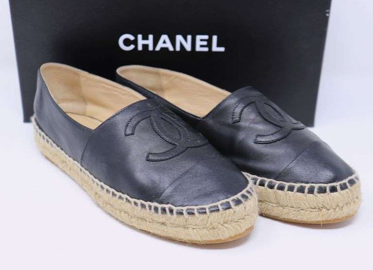Chanel Lambskin CC Espadrilles 37 Black