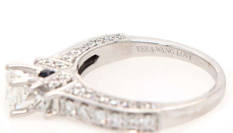 Vera Wang 1.50ctw Princess and Round Diamond Three Stone Straight Bridal Set in 14K