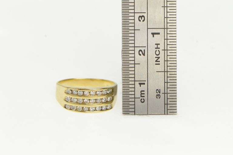 10K Yellow Gold Tiered Diamond Channel Wide Statement Band Ring