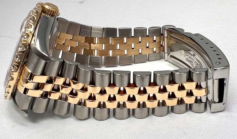 Rolex Unisex/Men's 36mm Stainless Steel and Yellow Gold Datejust Black Arabic Diamond Dial Custom Diamon Bezel