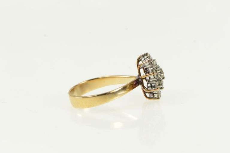 10K Yellow Gold 1960's 0.65 Ctw Diamond Cluster Cocktail Ring