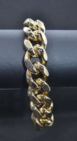 Huge 130 Gram 14 KT Gold Plated Cuban Link Bracelet