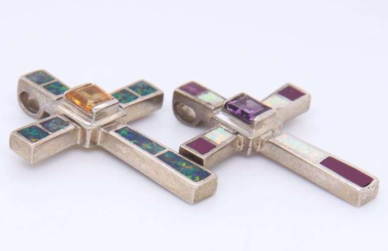 925 Sterling Silver Lot of 2 Cross Pendants
