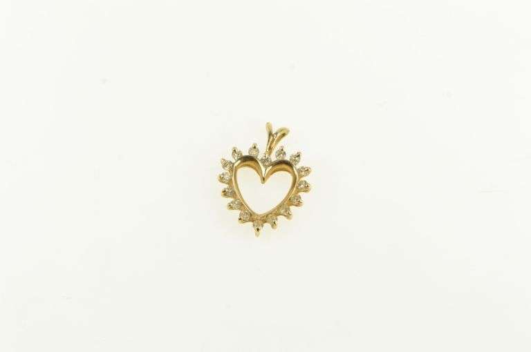 14K Yellow Gold Diamond Heart Vintage Classic Love Symbol Pendant