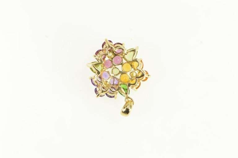 14K Yellow Gold Peridot Amethyst Flower Cluster Statement Pendant